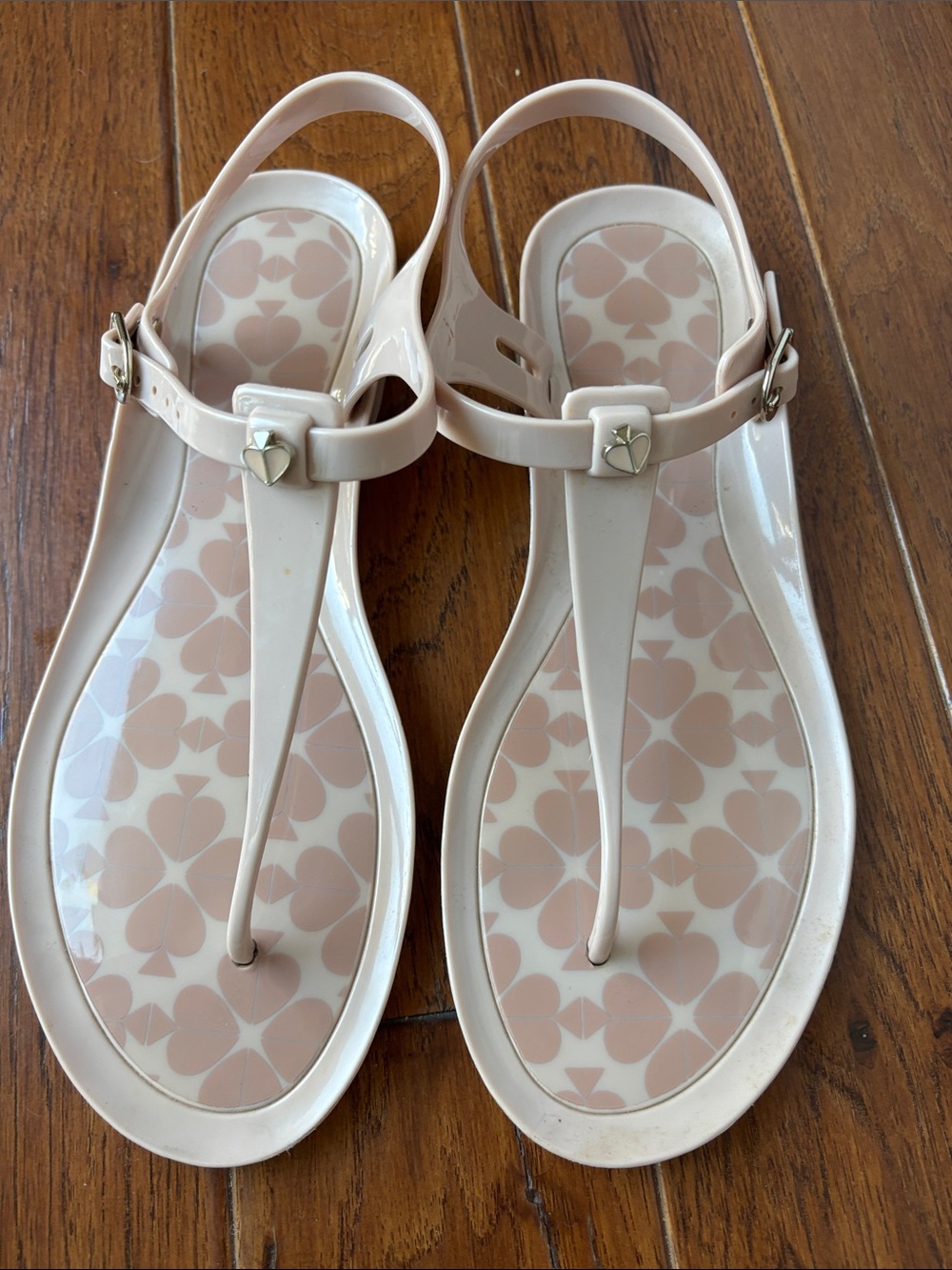 kate spade light pink T‑Strap Jelly Sandals Blush Pink Pattern- silver buckle